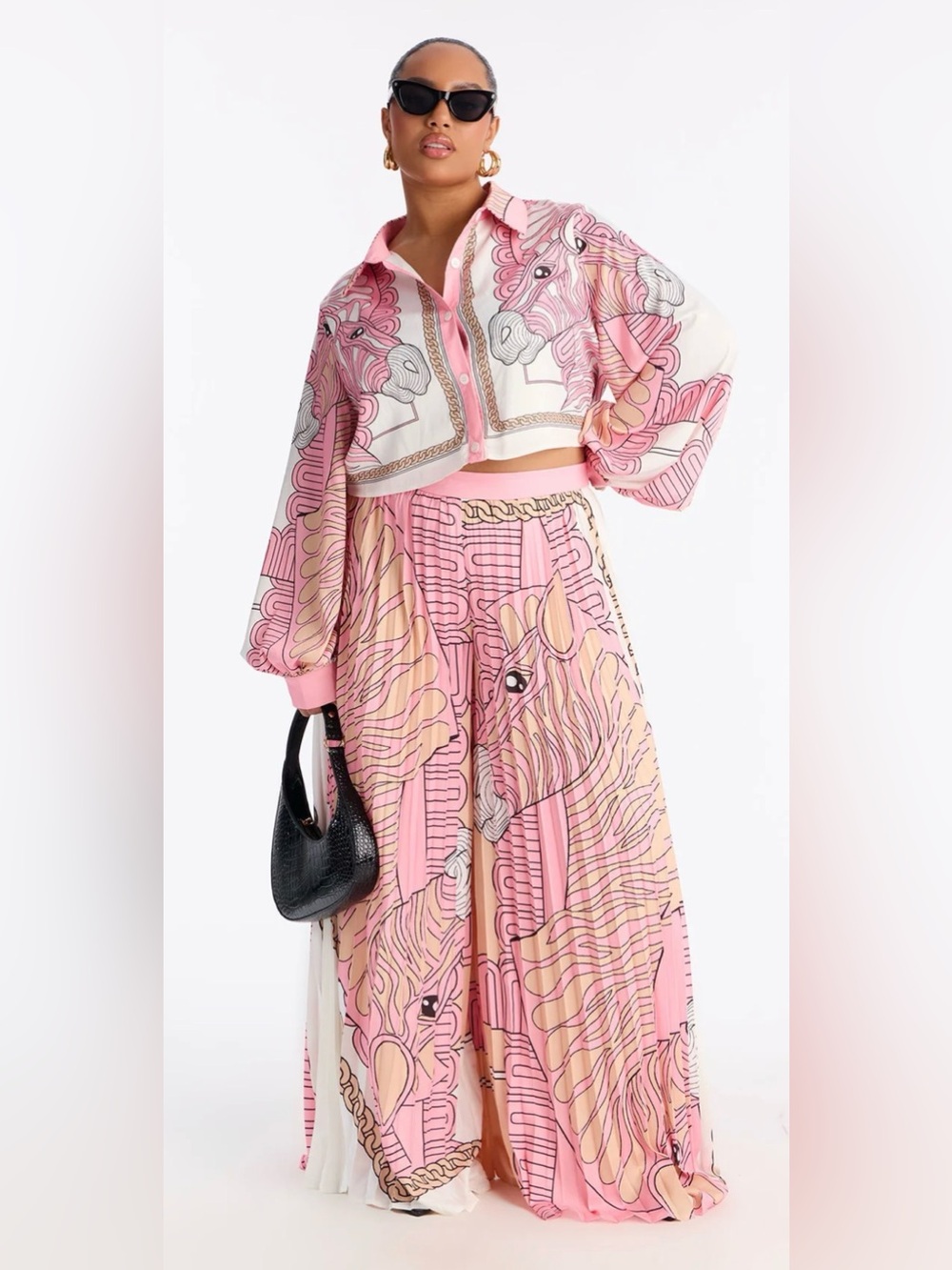 Fashion Nova Pink Printed Maxi Skirt with Pastel Horse Motif
